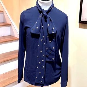 Michael Kors Navy Blue Women's Top with Grommeted Scarf Detail XS